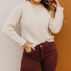 Miou Muse Quilted Knit Sweater Cream Size Medium